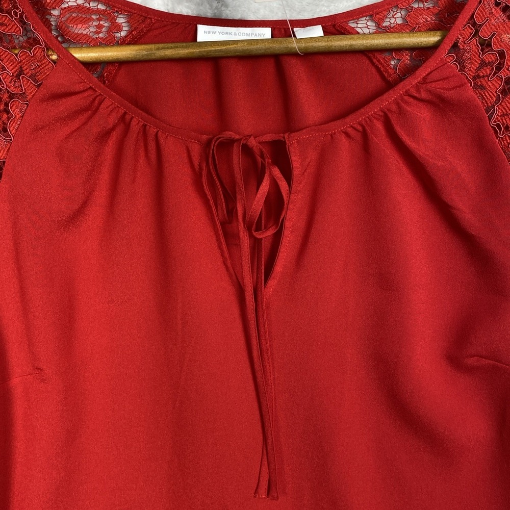 Womens Red Fairy Top Womens Shirt Lace Romantic Holiday dressy NY&C Whimsygoth - Picture 4 of 11